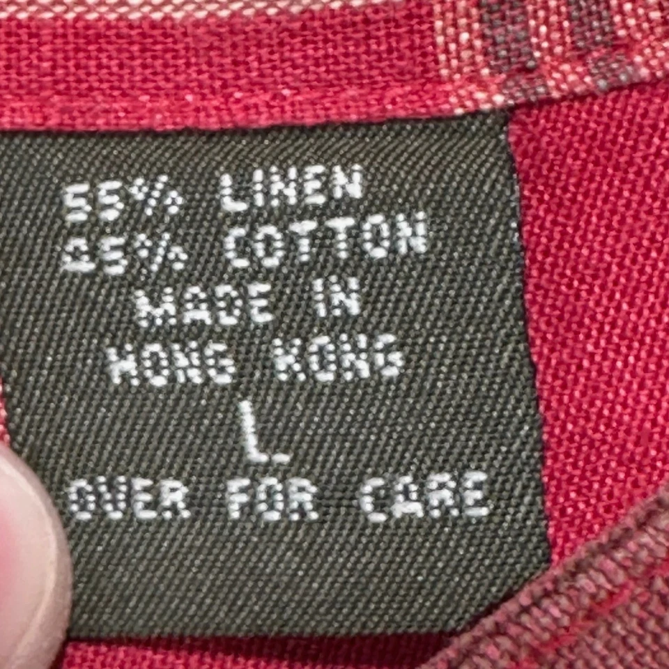 Structure Le Collezioni Linen Cotton Band Collar Shirt Men Large Red Plaid VTG - Image 4 of 4