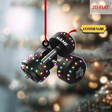 Personalized Gym Ornament Acrylic Flat 2D Dumbbell Fitness Christmas Decoration