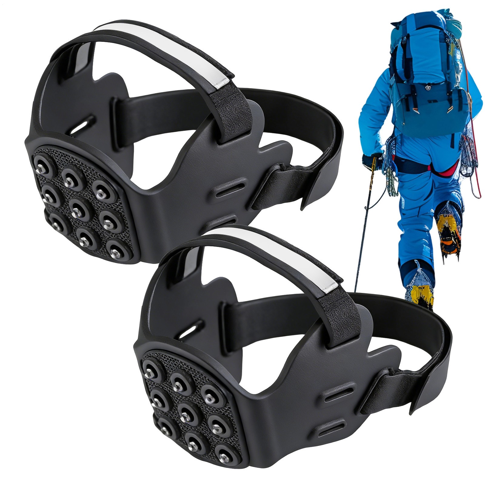 Shoe Spikes 1-Pair 9 Tooth Anti-Slip with Reflective Strips Hiking Boot