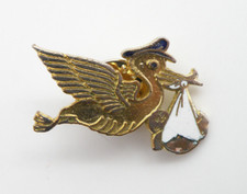 Vintage Stork Delivering Baby Pin Pinback Collectible Metal Enamel Pre-Owned