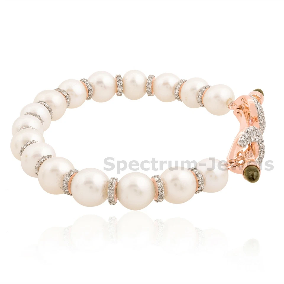 Multi Saphir Verraucht Perle Pflastern Diamant Bettelarmband 18k Rose Gold 3.87 - Bild 2 von 4