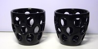 2 X Teelichthalter Kerzenhalter Keramik Schwarz Ca 8 Cm Hoch 8 Cm Durchm. NEU