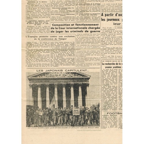 L'UNION 14 Août 1945 Procès PÉTAIN-De GAULLE aux USA-Mac ARTHUR-JAPON Capitule - Picture 5 of 5