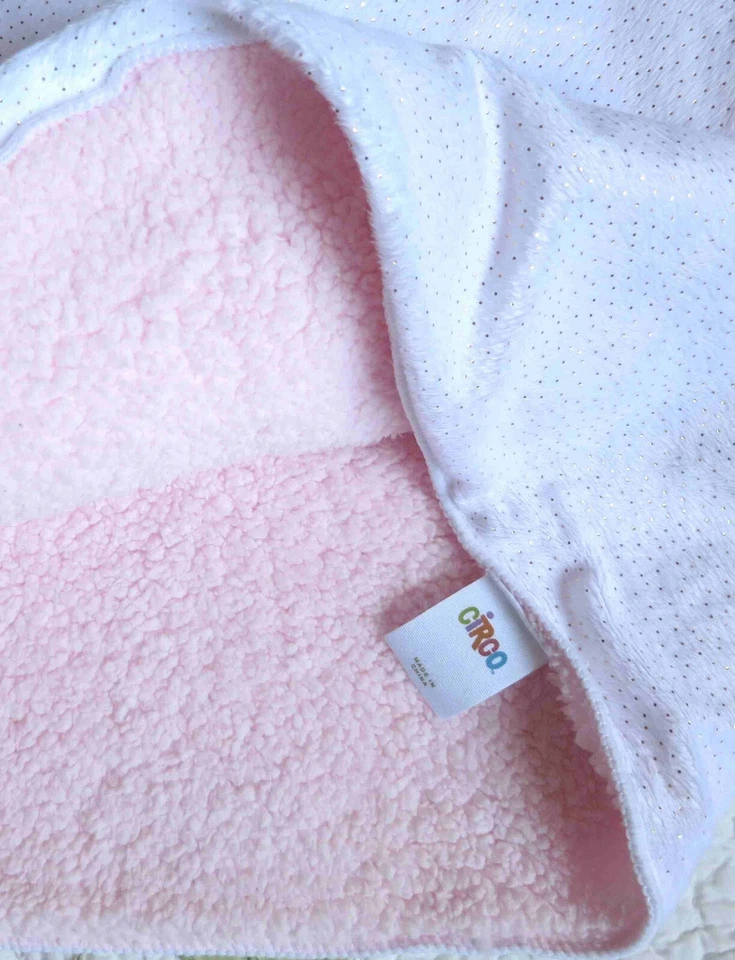 Circo Blanco con Pequeños Lunares Dorados con Respaldo de Sherpa Rosa Manta Bebé Niña Usada en Excelente Condición Foto 4 de 4