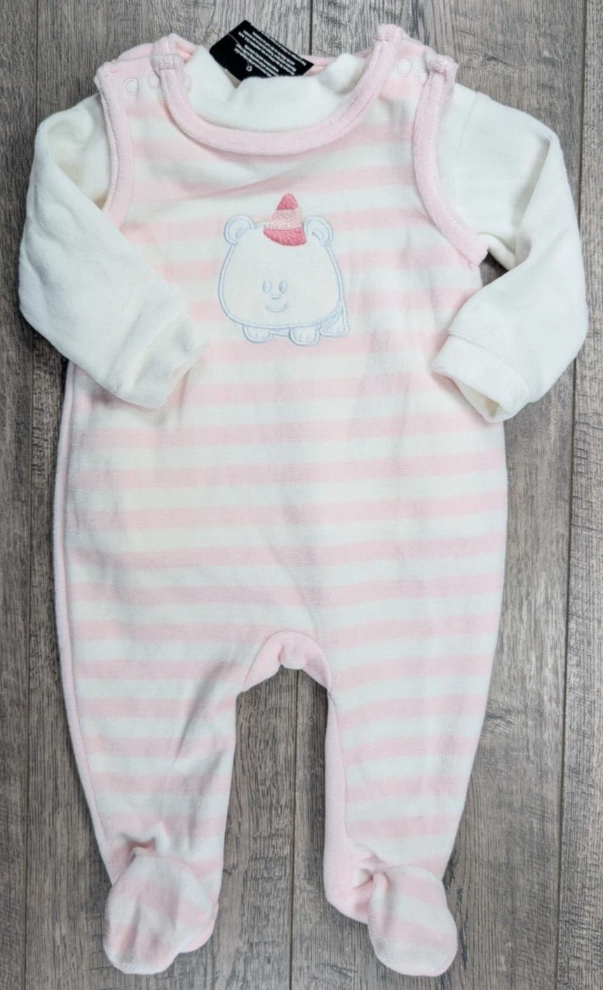 Baby Girl Clothes New Baby Club 3 Month 2pc Pink Bear Footed Overalls