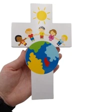 Light of the World White Hand Painted Children's Nursery or Bedroom Wall Cross