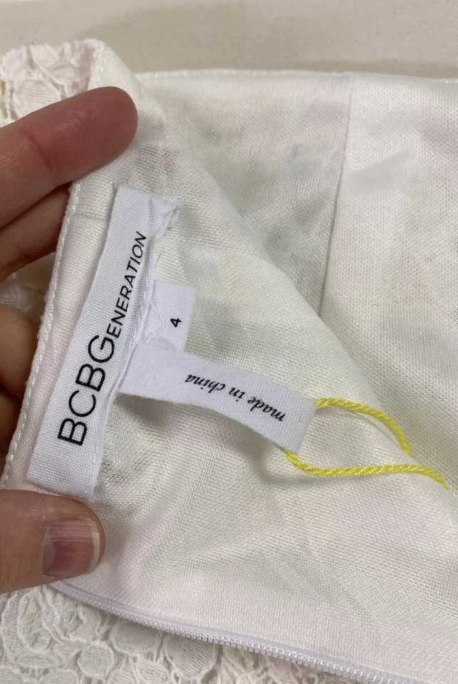 BCBGeneration 女式白色圆形蕾丝铅笔裙 4 码 — 第 3/4 张图片