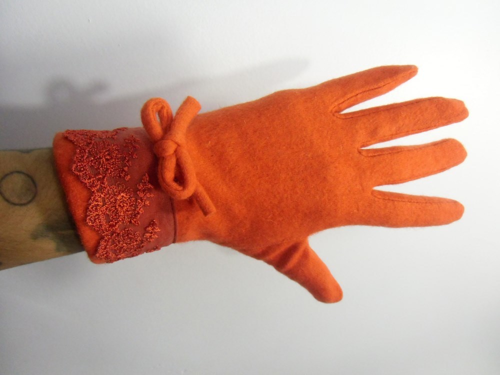 Gants bordeaux hiver femme laine chauds pois finition simili