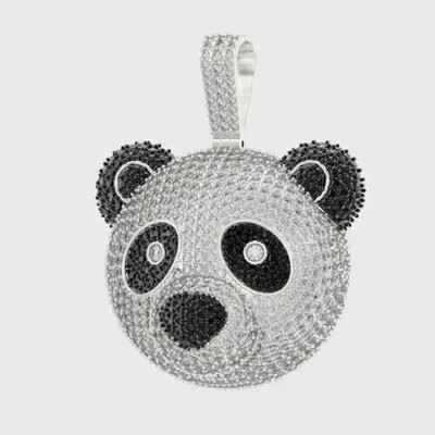 4Ct Round Cut Real Moissanite Panda Cartoon Charm Pendent 14k White Gold Plated