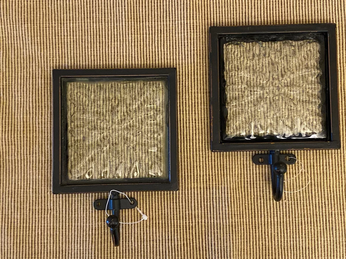 Set of 2 Square Decorative Glass Bronze Metal Wall Art Hanging Hooks