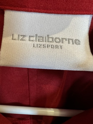 Liz Claiborne Lizsport Red Suede Stain Resistant Button Front Shacket Top Medium - Picture 8 of 13