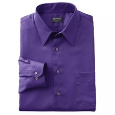 New Arrow Men's Fitted Wrinkle-Free Purple Sateen Point-Collar Dress Shirt