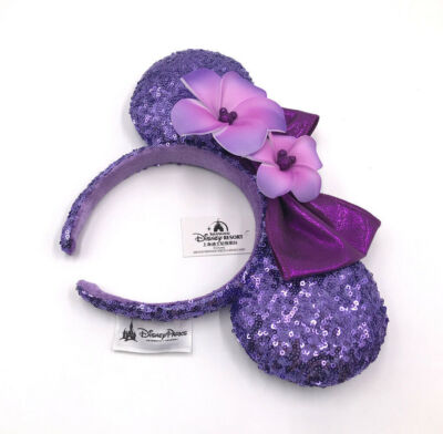 Disney Purple Sequins Plumeria Ears Aulani - Minnie Sequin Headband with Plumeria (Potion Purple  main image 4