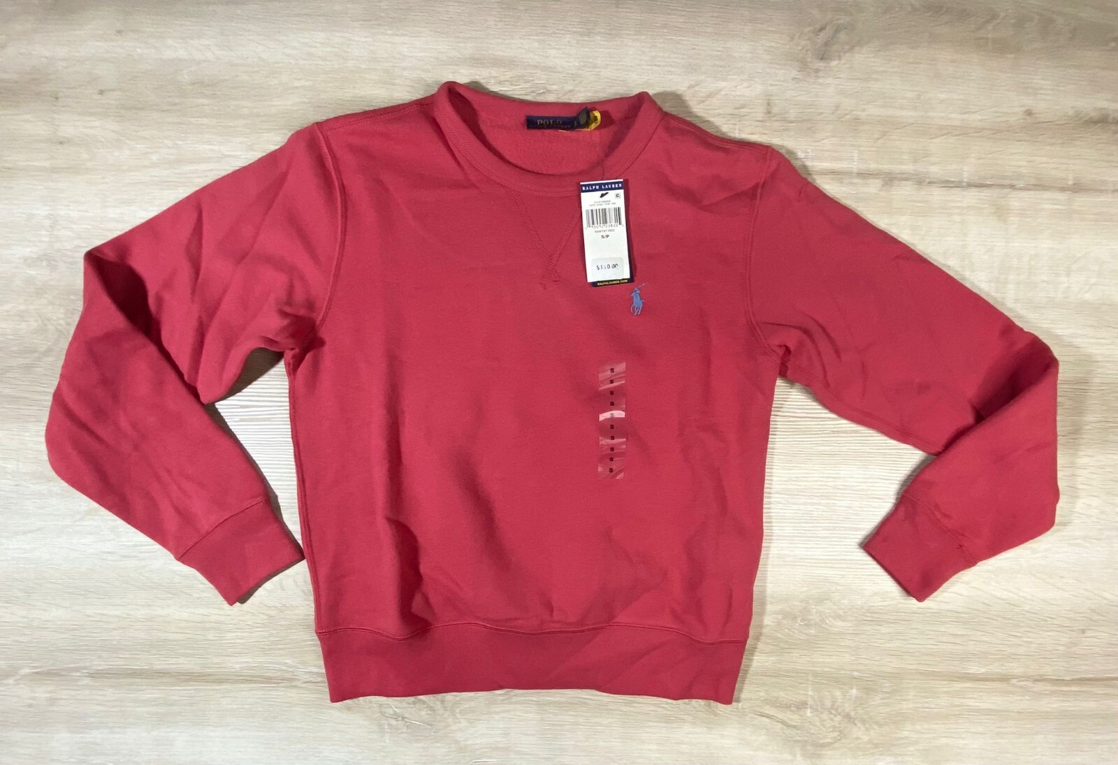 PONY Polo Ralph Lauren donna pullover rosso XS pile con frangia blu nuova con etichetta 110€