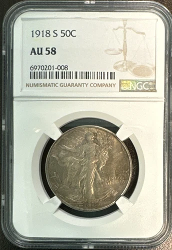 1918-S WALKING LIBERTY HALF DOLLAR NGC AU 58