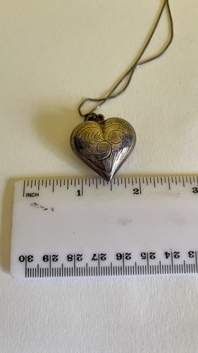 large vintage antique puffy silver heart necklace 925 - Picture 4 of 7