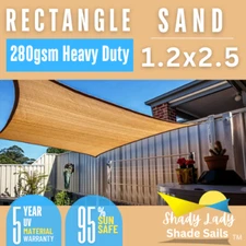 Sunsafe 95% UV  1.2m X 2.5m Sand Shade Sail Sun Heavy Duty 280GSM 1.2 m x 2.5 m
