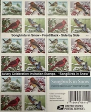 Book of 20 Stamps – “Songbirds in Snow” Winter Season Invitation Stamps – 2016