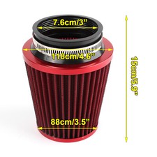 Red 3 76mm Inlet Cold Air Intake Cone Replacement Quality Dry Air Filter Red 3 76mm Inlet Cold Air Intake Cone Replacement Quality Dry Air Filter