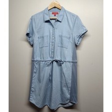 Guess Chambray Mini Shirt Dress Women Size L Blue Light Wash Short Sleeve