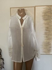 Jade By Johnny Was Off White Sz M Blouse Silk
