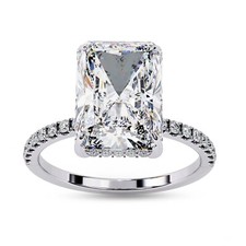 1.40 Ct Radiant Diamond Solitaire Halo Engagement Ring 18K White Gold Lab Grown