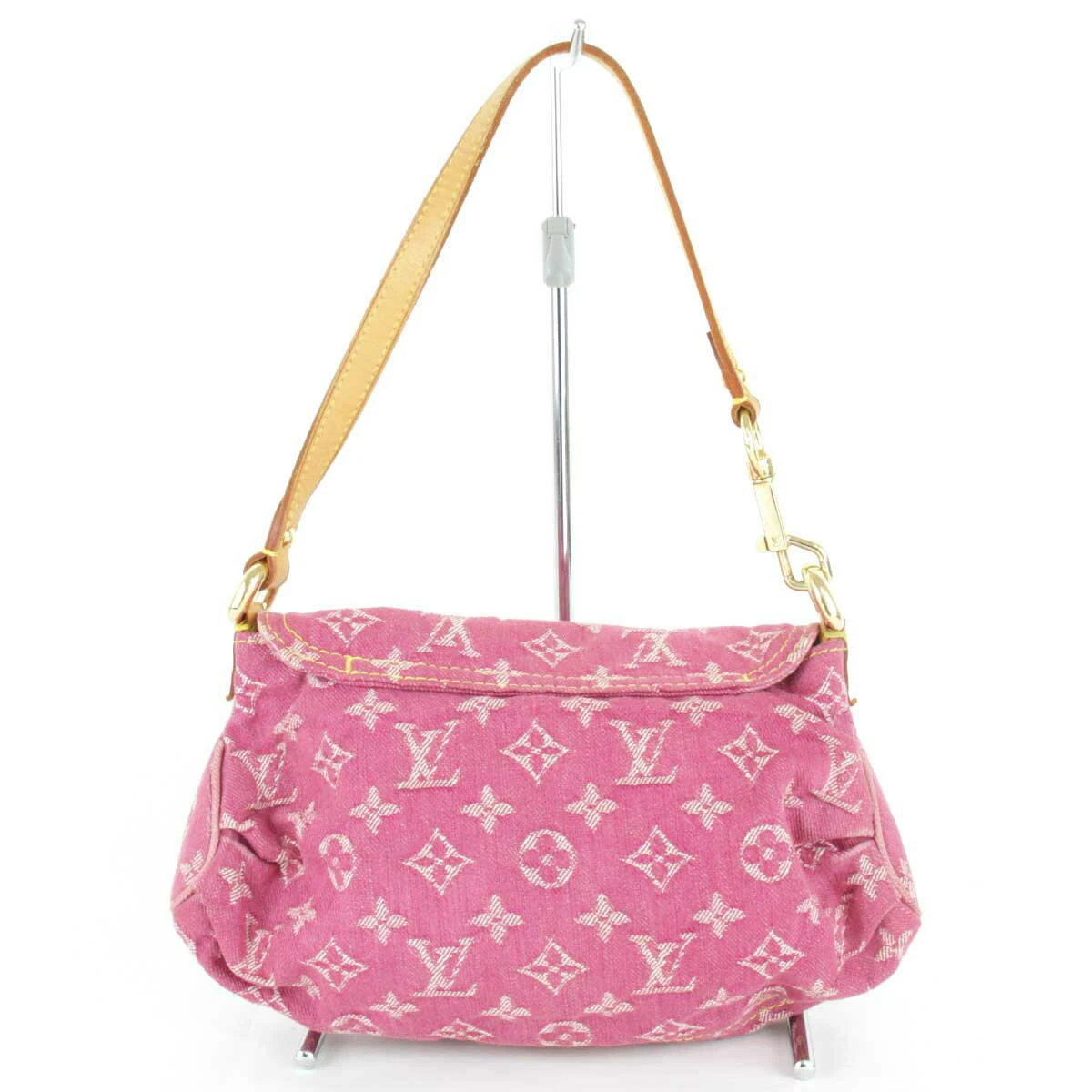 LOUIS VUITTON Monogram Denim Mini Pleaty Shoulder Bag Fushia Pink M95216