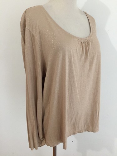 Chico's Scoop Neck Top Blouse Tan w/ Gold Metallic Fleck Size 3 - Picture 10 of 12