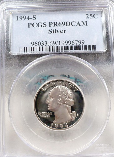 1994-S 25c WASHINGTON, PCGS PROOF 69 DEEP CAMEO, FROSTY WHITE, VERY NICE, C590