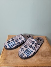 Toms X West Elm Blue Gray Fairisle Fuzzy Mule Slippers Men's Size 9