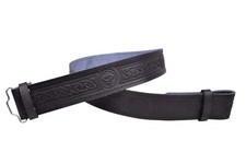 Men'S Black Trinity Knot Diamond Embossed Kilt Belt Adjustable Size S - 3XL 