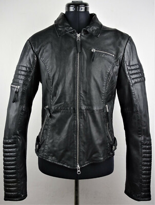 S. Oliver leather jacket biker style women's leather jacket lamb nappa Black size 40 New 