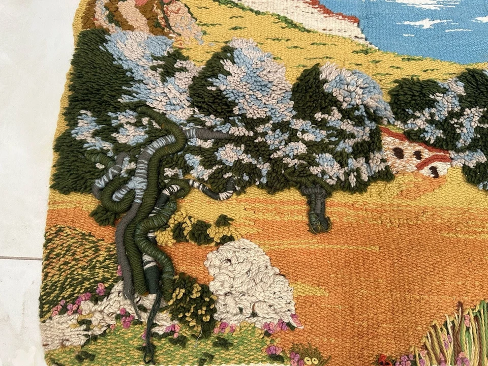 Tapiz escandinavo vintage colgante de pared lana Kilim tapiz 89 x 65 cm Foto 4 de 4