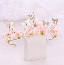 Handmade Fairy Princess Crystal Pearl  Butterfly Wedding Headdress Bridal Tiara
