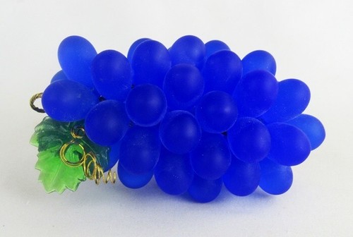 Mid Century Modern mattierte kobaltblaue Glas Trauben mit grünem Blatt 4" Cluster - Bild 3 von 3