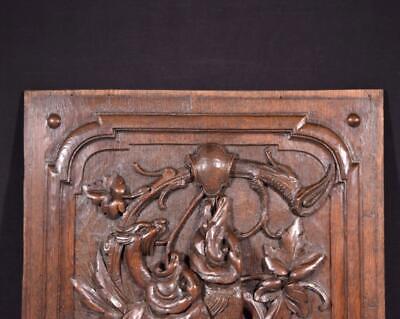 Buy *French Antique Deeply Carved Oak Wood Panel With & Fish Hunting Salvage