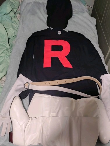 Team Rocket Grunt Cosplay Costume Male or female Black Uniform Hat Dress Outfit