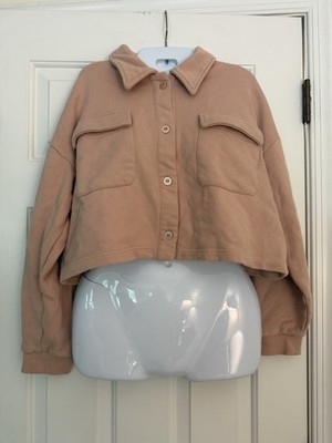 Forever 21 Pink Cropped Shacket Sweatshirt Jacket Oversized Small