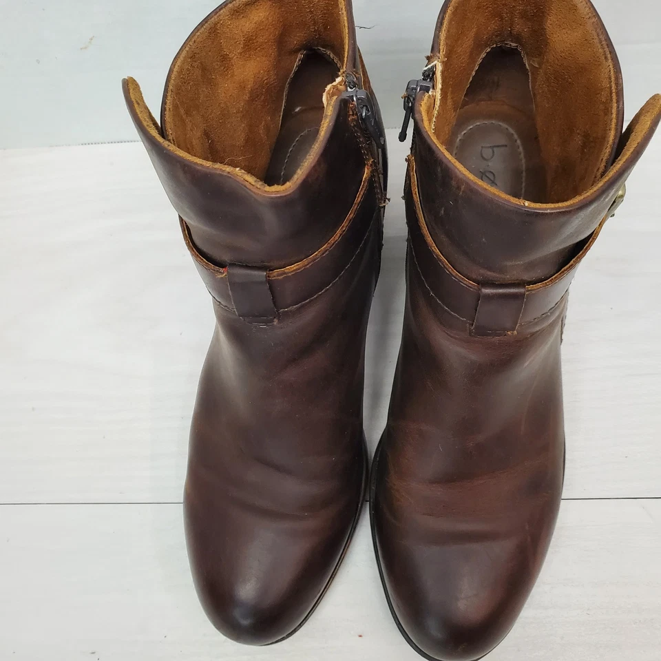 Botín Born Leather Chaval con Cremallera al Tobillo Talla 9.5M Marrón Vaquera Boho Western Foto 3 de 4