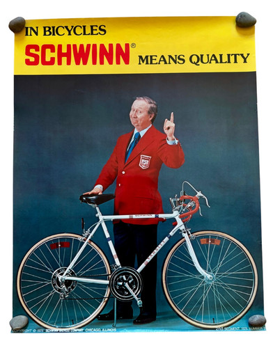 Vintage Schwinn "Means Quality" 1976 Bicycle Poster 28" x 22"
