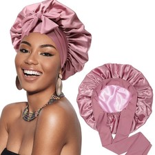 New Satin Double Layer Bonnet Solid Wide Tie Band Stretch Head Silky Bonnet Edge