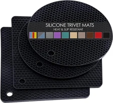 4 Pack Silicone Trivets for Hot Pots and Pans, Black Hot Pads Pot Holders, Non-S