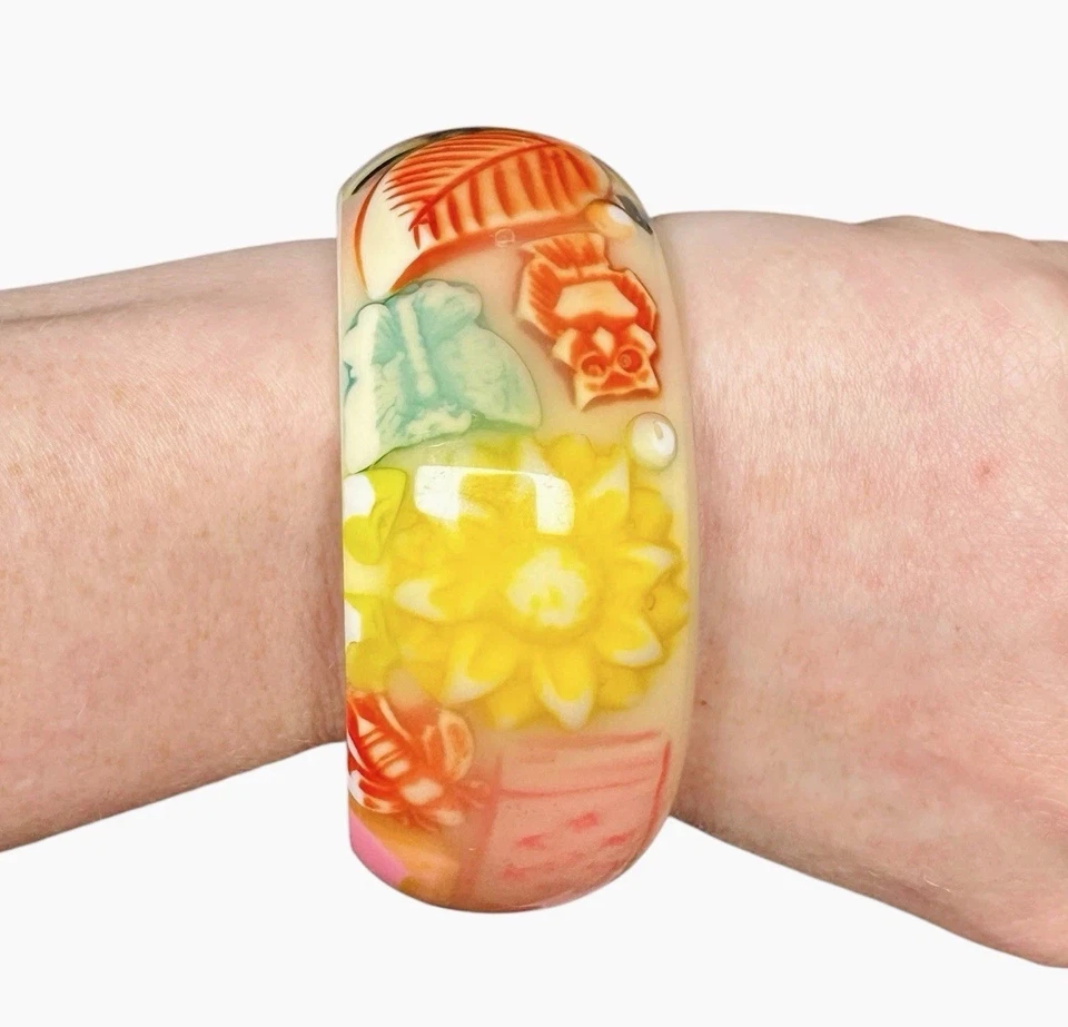 Brazalete Grueso Hoja Estrella de Mar Búho Delfín Incrustado Resina Carlos Sobral De Colección Foto 3 de 4