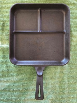 Wagner Ware Cast Iron Bacon and Egg Skillet 1101A Square Divided Vintage 9'' Pan