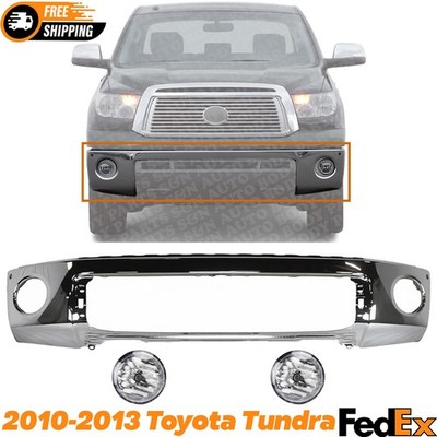 Front Bumper Chrome Steel + Fog Light Left & Right Side For 07-13 Toyota Tundra