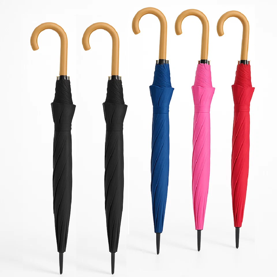 Kit 5 Ombrelli Automatici 8Stecche Rinforzate Manico Curvo Uomo Donna Colori ass - Immagine 4 di 4