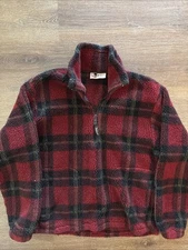 Vintage Woolrich Mens Size Medium Fleece Pullover 1/4 Zip Red Plaid