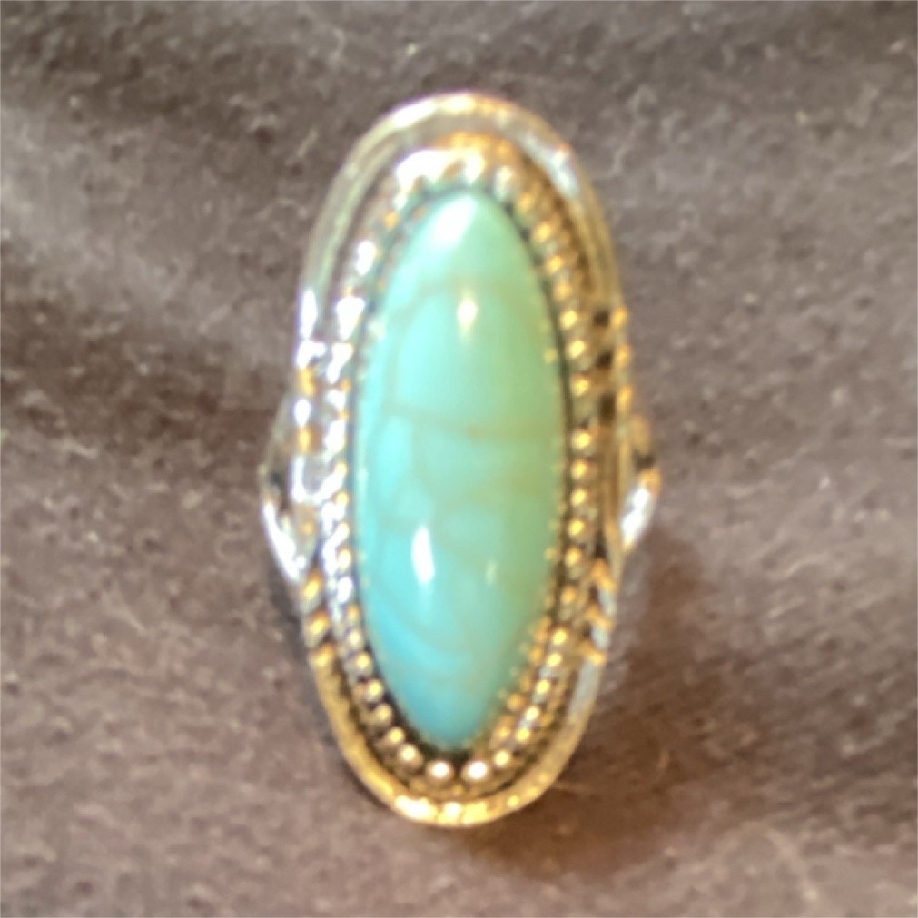 Turquoise Oval Gemstone Silver Ring Native Americ… - image 1