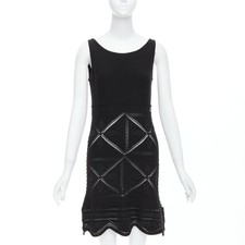CHANEL 04P black cotton knitted pointelle floral sheer knee dress FR38 M