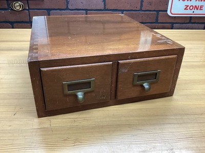 Early 2 Drawer Oak Card File MCM Industrial Lycoming Furniture Industries L K !